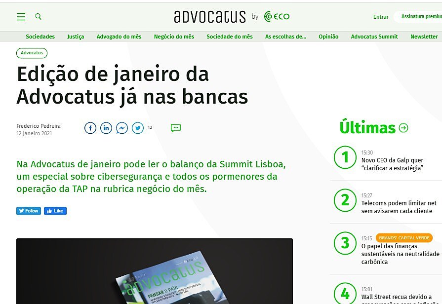 Edio de janeiro da Advocatus j nas bancas